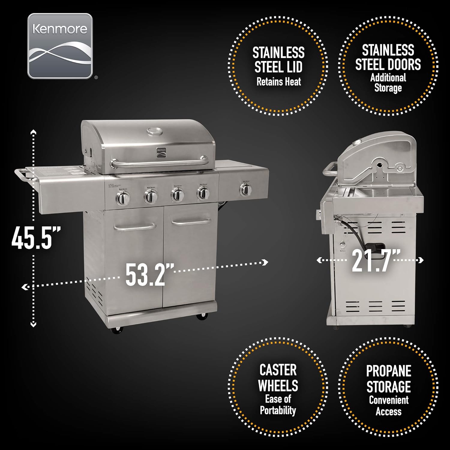 review Kenmore  PG-40405S0LA Stainless Steel 4 Burner Outdoor Patio Gas BBQ Propane Grill With Side Burner in , Stainless Steel