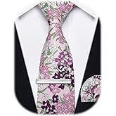 YourTies Cotton Floral Tie for Men 2.5" Printed Skinny Necktie Pocket Square Tie Clip Set Flower Wedding Party Groom