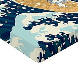 Ambesonne Japanese Wave 2 Pack Fitted Sheet, Foamy