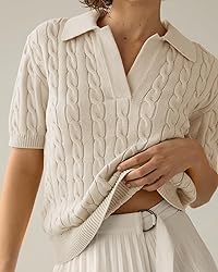 Imily Bela Women's Cable Short Sleeve Sweaters Tops