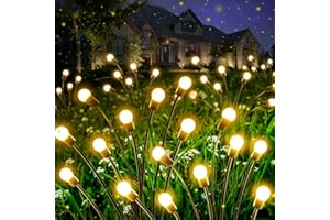 EXF 4-Pack Solar Garden Lights Outdoor, Upgraded 32 LED Firefly Solar Lights for Outside, Sway by Wind, Waterproof Solar Powered Outdoor Lights for Yard Garden Decor Party Xmas Decorations (Warm White)