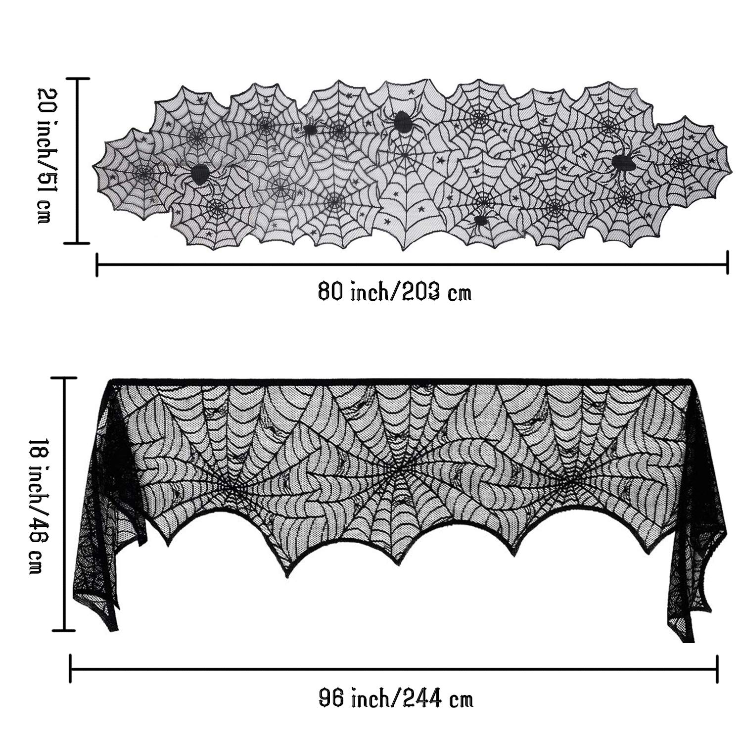32-Pack Halloween Decorations Sets, Halloween Tablecloth Spooky Bat Spiderweb Lace Tablecloth, Round Lace Table Cover, Halloween Lamp Shades, Fireplace Scarf Cover and Halloween 3D Bats Wall Stickers