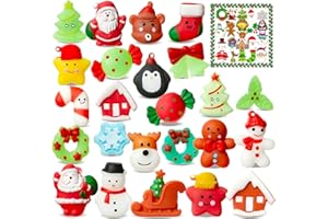 TOANWOD Christmas 48 PCS Stocking Stuffers for Kids: Christmas Squishies Gifts Party Favors - Fidget Toy Bulk Advent Calendar Trinkets - Grinch Goodie Bag Prizes for Classroom Girl (24 Mochies + 24 Stickers)