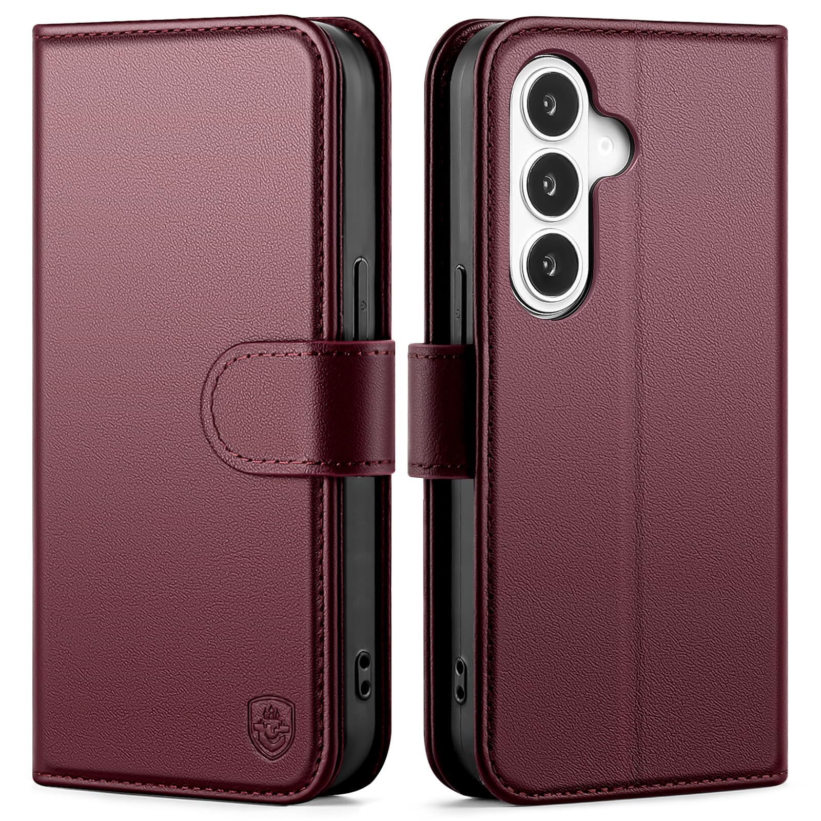 BoxCastle Compatible with Samsung Galaxy S26 5G Genuine Leather Case Wallet with Card Holder,Women Men Real Leather Flip RFID Blocking Credit Card Slots Kickstand Protective Phone Cover,Wine Red