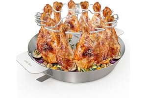 ONLYFIRE CHEF Onlyfire Stainless Steel Chicken Wing Leg Rack with Drip Pan, Hold up to 12 Chicken Legs for Weber Gourmet BBQ System, Kettle Grill, and Kamado Grill