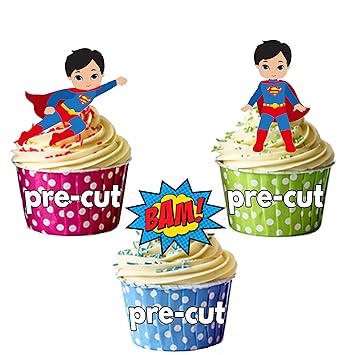 Pre Cut Superman Callouts Super Hero Mix Edible Cupcake Toppers