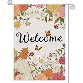 Fall Flowers Garden Flag 12x18 Inch Double Sided Welcome Fall Floral Small Garden Flags for Outside Thanksgiving Pumpkin Butterfly Flags Decor Yard Flag for Autumn Holiday Outdoor Home Decoration