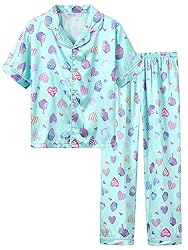 Topgal Girls Satin Coat Style Pajamas Summer Fall