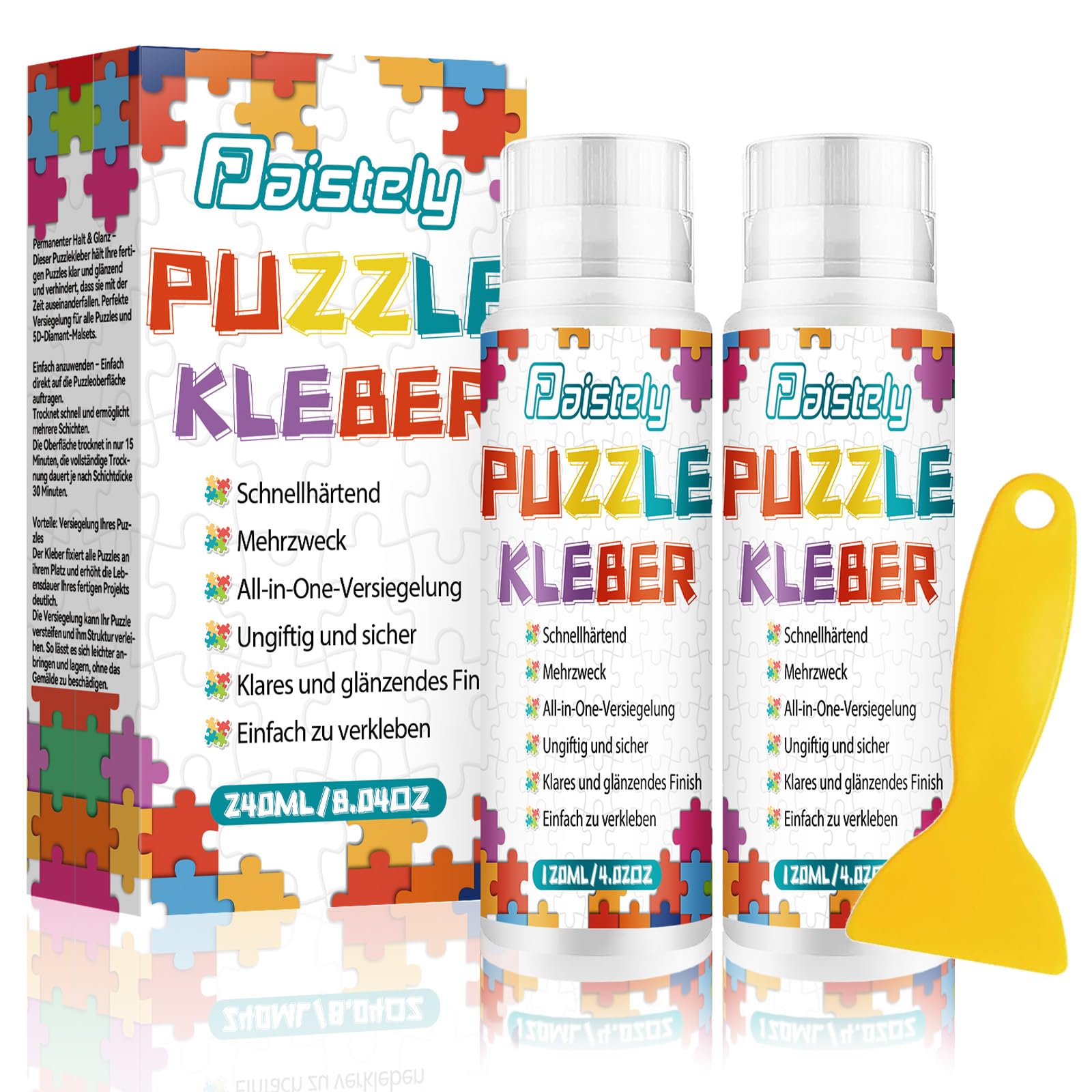 Puzzle Kleber Transparent, Puzzle Glue Mit Einfachem Schwammkopf und Applikator, Ungiftig Puzzelkleber, Puzzlekleber für 1000/2000 Teile, Geeignet für Kinder und Erwachsene (120ml*2)