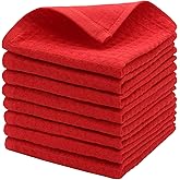 HFGBLG Double Deck Cleaning Rags Dish Cloths for Washing Dishes, Cotton Dish Rags Set of 8, Soft and Absorbent Wash Cloths Dish Towels for Kitchen,12 Inch x 12 Inc (Red)