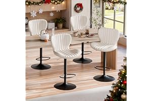 Shintenchi Bar Stools Set of 4 Modern Swivel Bar Chairs, Counter Height Faux Leather Metal Barstools, Upholstered Island Chairs with Back and Footrest, Beige