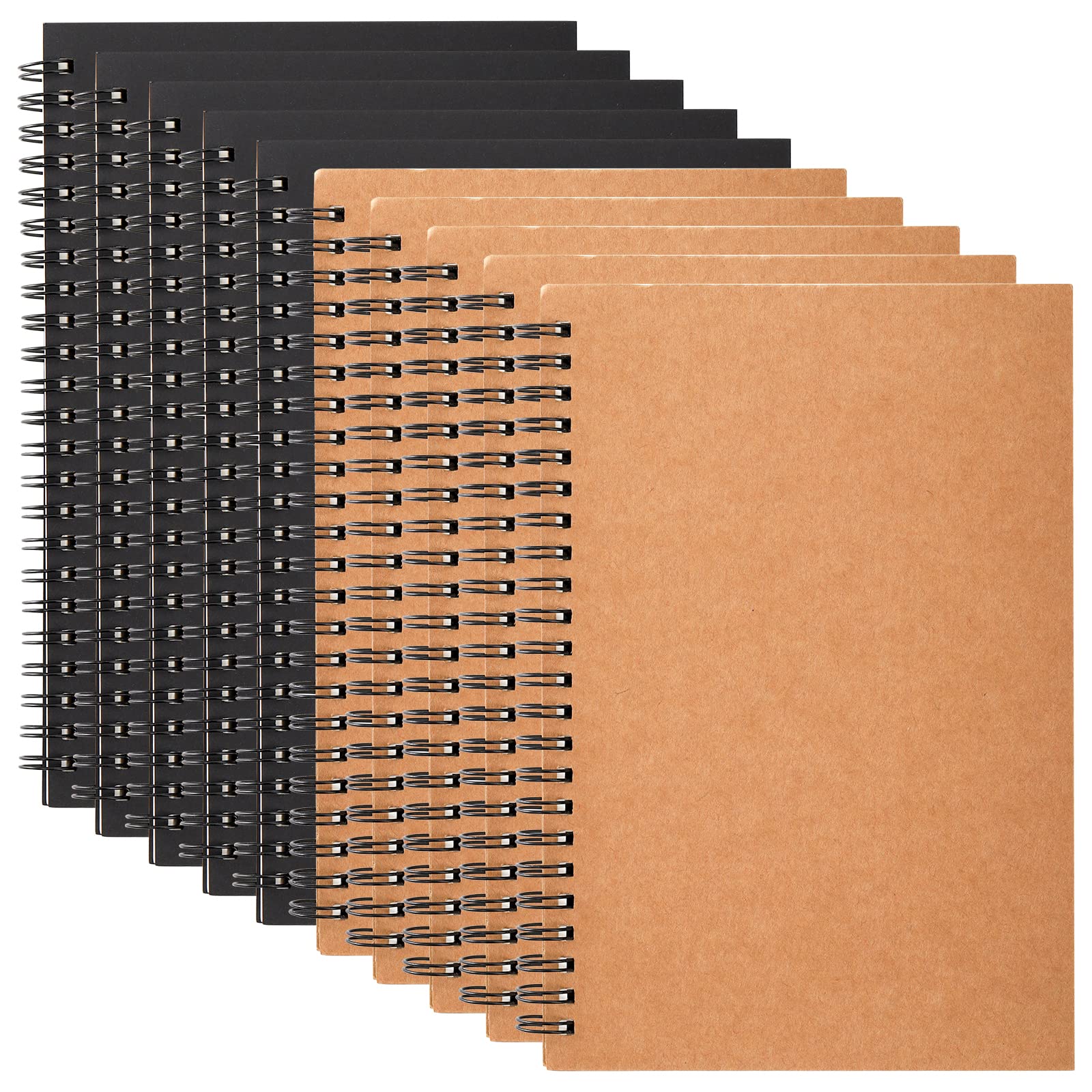 Hacaroa 10 Pack Blank Spiral Notebooks, 8"x5" Unlined Journal Kraft Cover Sketch Note Pad, Diary NoteBook Planner Memo Notepads for Students, Office Supplies, 100 Pages, 2 Colors