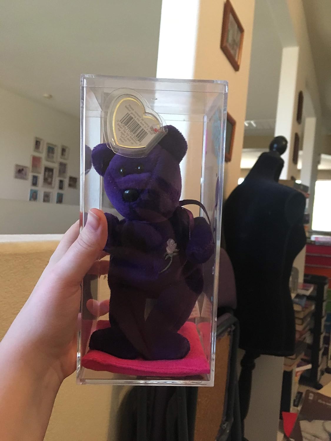 purple ty bear with white rose