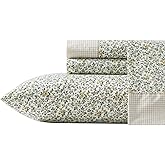 Laura Ashley - Queen Sheet Set, Breathable Percale Cotton Bedding with Deep Pockets, Chic Home Decor, Oeko-Tex Certified (Tierney Green, Queen)