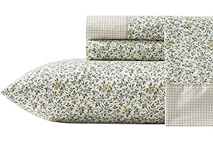 Laura Ashley - King Sheet Set, Breathable Percale Cotton Bedding with Deep Pockets, Chic Home Decor, Oeko-Tex Certified (Tierney Green, King)