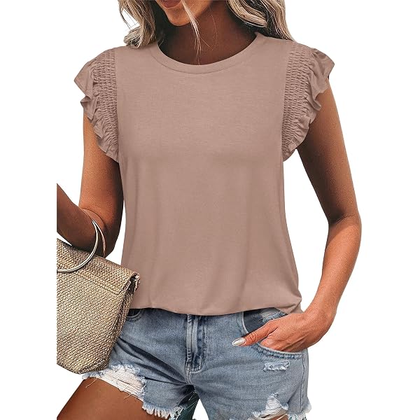 Missufe Women's Short Sleeve Ruffle Pleated Top - Loose Blouse For Summer 2025 Trendy Casual Wear