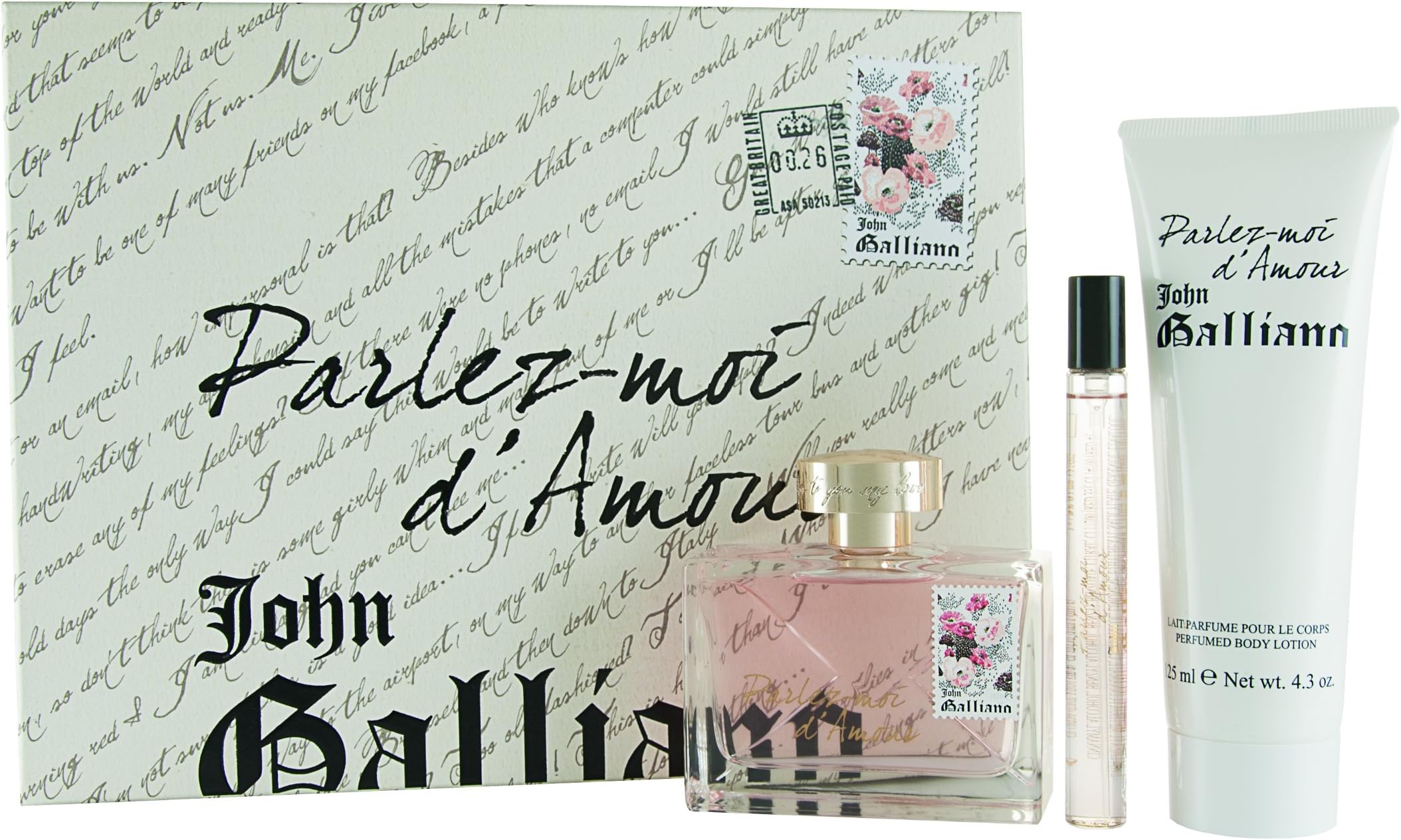 John Galliano Parlez-Moi D'amour For Her Eau de Toilette 80ml and Eau de Toilette 10ml and Body Lotion 125ml