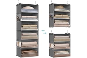 SONGMICS Hanging Closet Organizer, 6-Tier Fabric Storage Shelf, Separable Closet Hanging Shelf with Side Pockets, Foldable, M