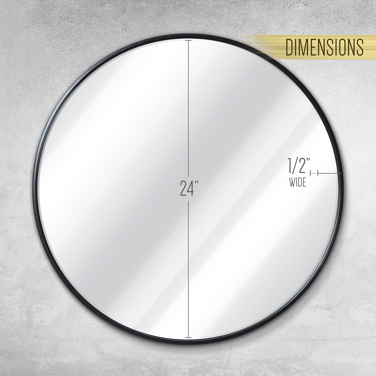 Black Round Wall Mirror - 24 Inch Large Round Mirror, Rustic Accent Mirror For Bathroom, Entry, Dining Room, & Living Room. Metal Black Round Mirror For Wall, Vanity Mirror Large Circle Wall Mirror: Home & Kitchen
