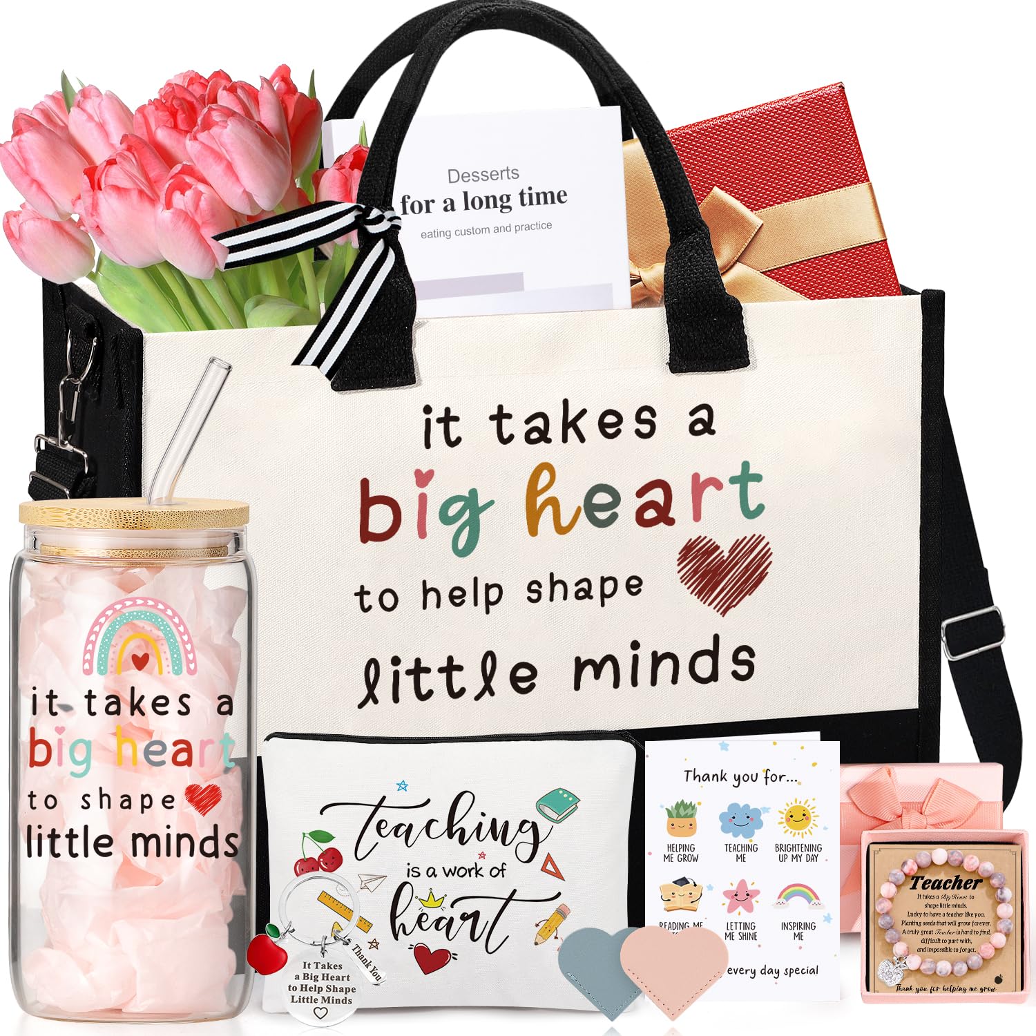UAREHIBY Teacher Appreciation Gifts for Women,Thank You & End of Year Gifts for Women Teachers Set from Students,Valentine Christmas Birthday Gift with Tote Bags Image