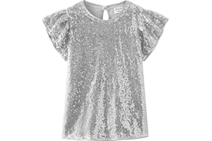 Noomelfish Girls Short Sleeve Sequin Shirts Party Glitter Sparkly Tops Blouse (5-12 Years)