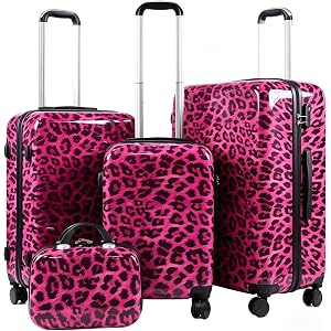 4-Piece Red Leopard Print Luggage Sets PC Hard Shell Spinner Luggage | Luggage PC hard shell suitcase Double Rotating Wheel E