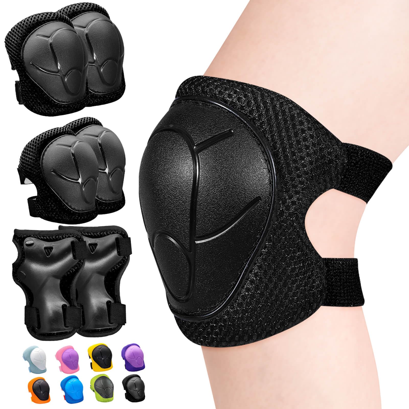 Inkidio Knee Pads for Kids Unicorn Protective Gear Set Knee Pads and Elbow Pads Set with Wrist Guard for Girls Boys Roller Skates Inline Skatings Scooter Cycling Bike Skateboard (Medium, Black)