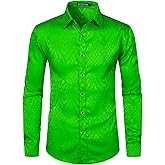 ZEROYAA Men's Hipster Slim Fit Long Sleeve Gothic Jacquard Button Up Dress Shirts for Party Prom