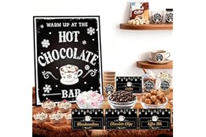 Christmas Hot Chocolate Kit Supplies Hot Chocolate Bar Sign Labels Tags Round Stickers Poster with Stand Tent Accessories for