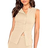 KMBANGI Women Button Down Knitted Vest Ribbed Tank Tops Button Up Open Front Knit Shirt Sleeveless Slim Fit Dressy Top