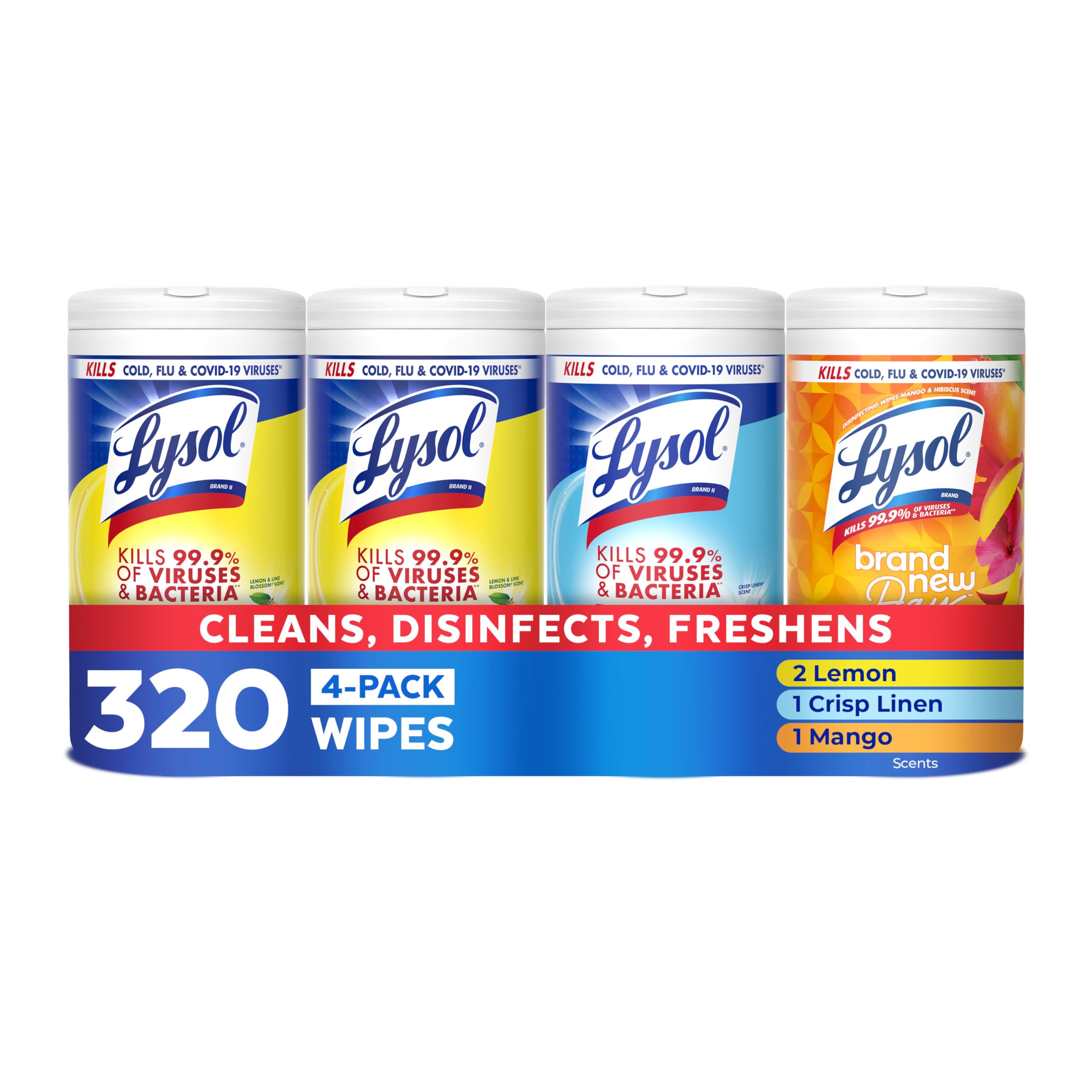 Lysol Disinfecting Wipes, Cleaner, Lemon + Mango + Linen, 80 ct. (4 Pack)