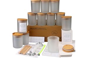 MILIVIXAY 12 Pack 10 OZ Frosted Glass Candle Jars with Lids and Candle Making Kits - Bulk Empty Candle Jars for Making Candles - Spice, Powder Containers.