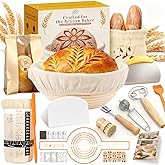 RYMTOX Complete Sourdough Starter Kit | Easy to Clean & Use for Beginners & Bakers | Natural Rattan Proofing Basket with Full Accessories | Sourdough Bread Baking Supplies for Bakers Women Wife