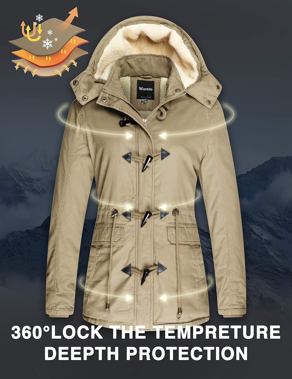 Wantdo Women's Winter Thicken Jacket Cotton Coat with Removable Hood: Clothing