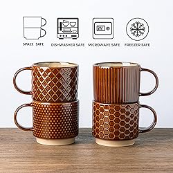 GBHOME 15OZ Stackable Coffee Mugs, Ceramic Coffee
