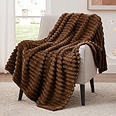 EXQ Home Fleece Throw Blanket for Couch or Bed - 3D Stripe Jacquard Decorative Blankets - Cozy Soft Lightweight Fuzzy Flannel Blanket Suitable for All Seasons(50"×60",Brown)
