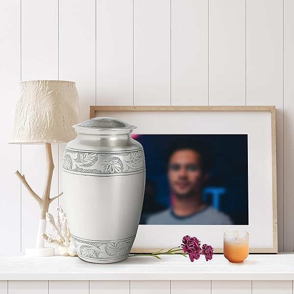 LIGHTNPRO PEWTER CREMATION URN FOR HUMAN ASHES ADULT, HAND CRAFTED CARDINAL BURIAL AND FUNERAL MEMORIAL KEEPSAKE WITH ELEGANT FINISH & SCREW TOP LID – 10 INCH – SILVER