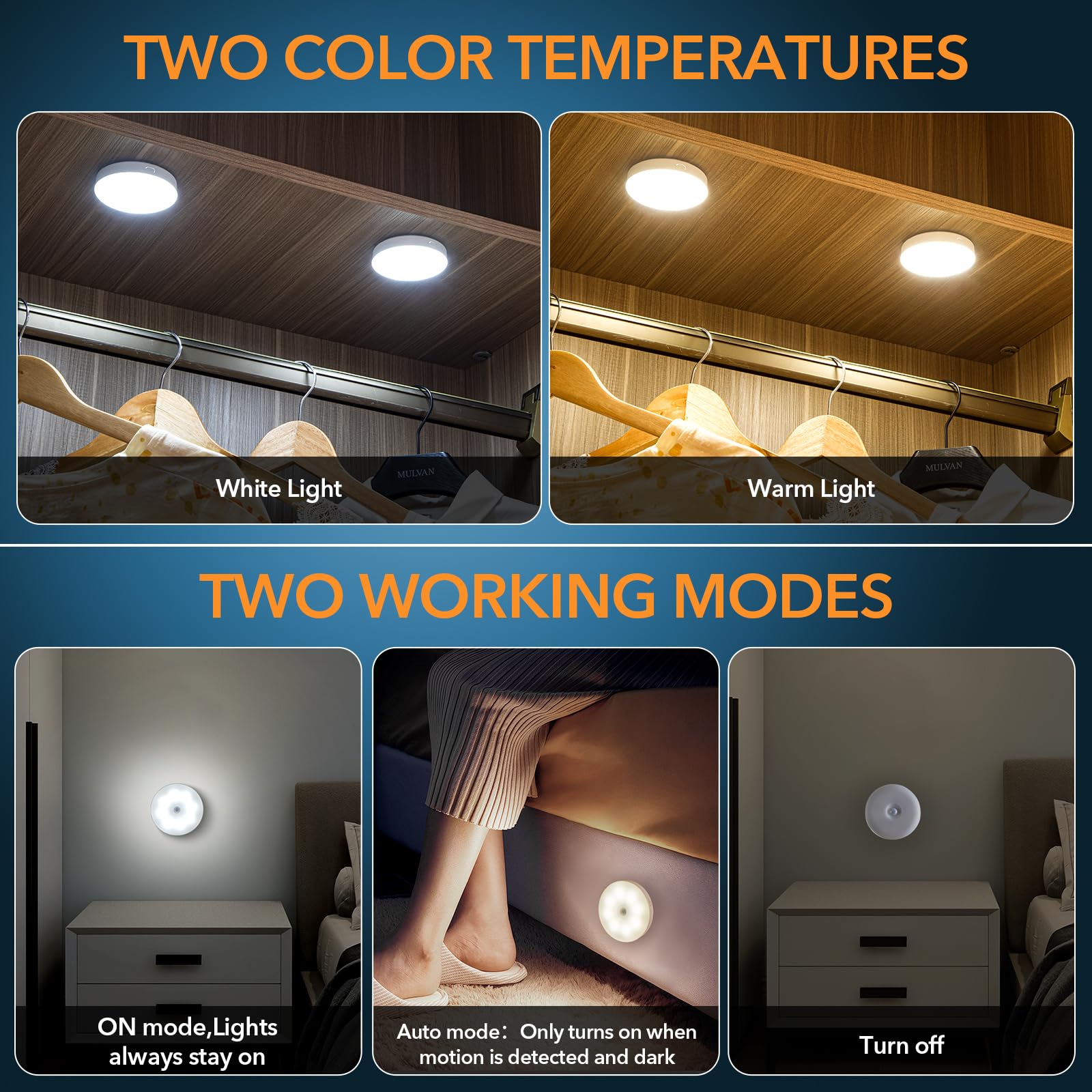 XLYS 6 Pack Motion Sensor Puck Lights Indoor, Under