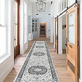 Hallway Washable Runner Rug - 2x10 Kitchen Rugs Entryway Rug Runner Vintage Soft Floor Mat Non Slip Indoor Farmhouse Carpet for Bathroom Living Room Bedroom (2 X 10, Grey)