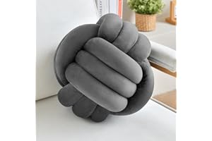 LUSJNGE Decorative Throw Knot Pillow Ball for Home Chair Sofa Couch Bed Aesthetic Round Velvet Knotted Pillow Cushion (Dark Grey, 8 inches)