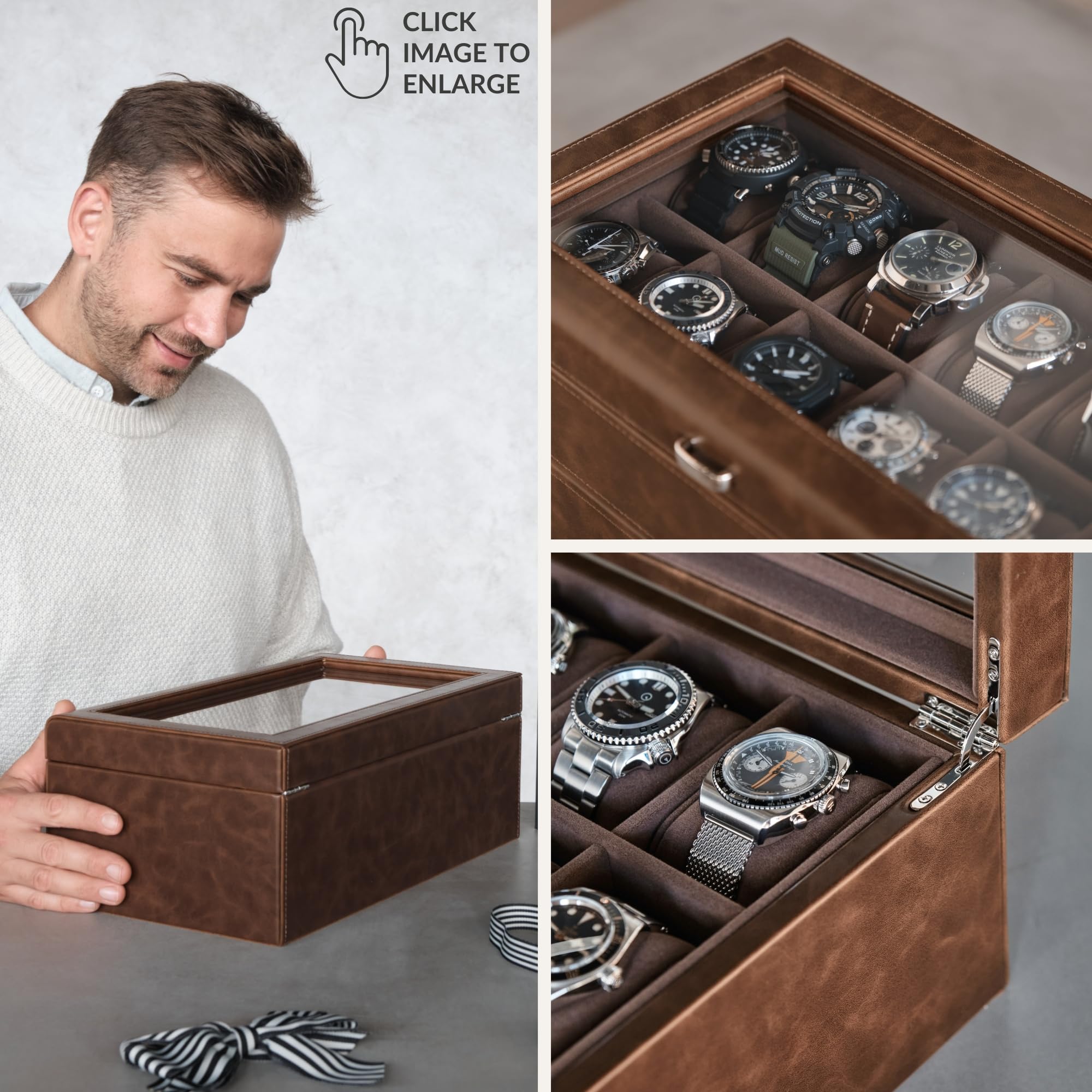 TAWBURY 24 Slot Watch Box for Men - Double-Layer Design for Optimized Storage | Removable Drawer for Easy Handling (Brown)