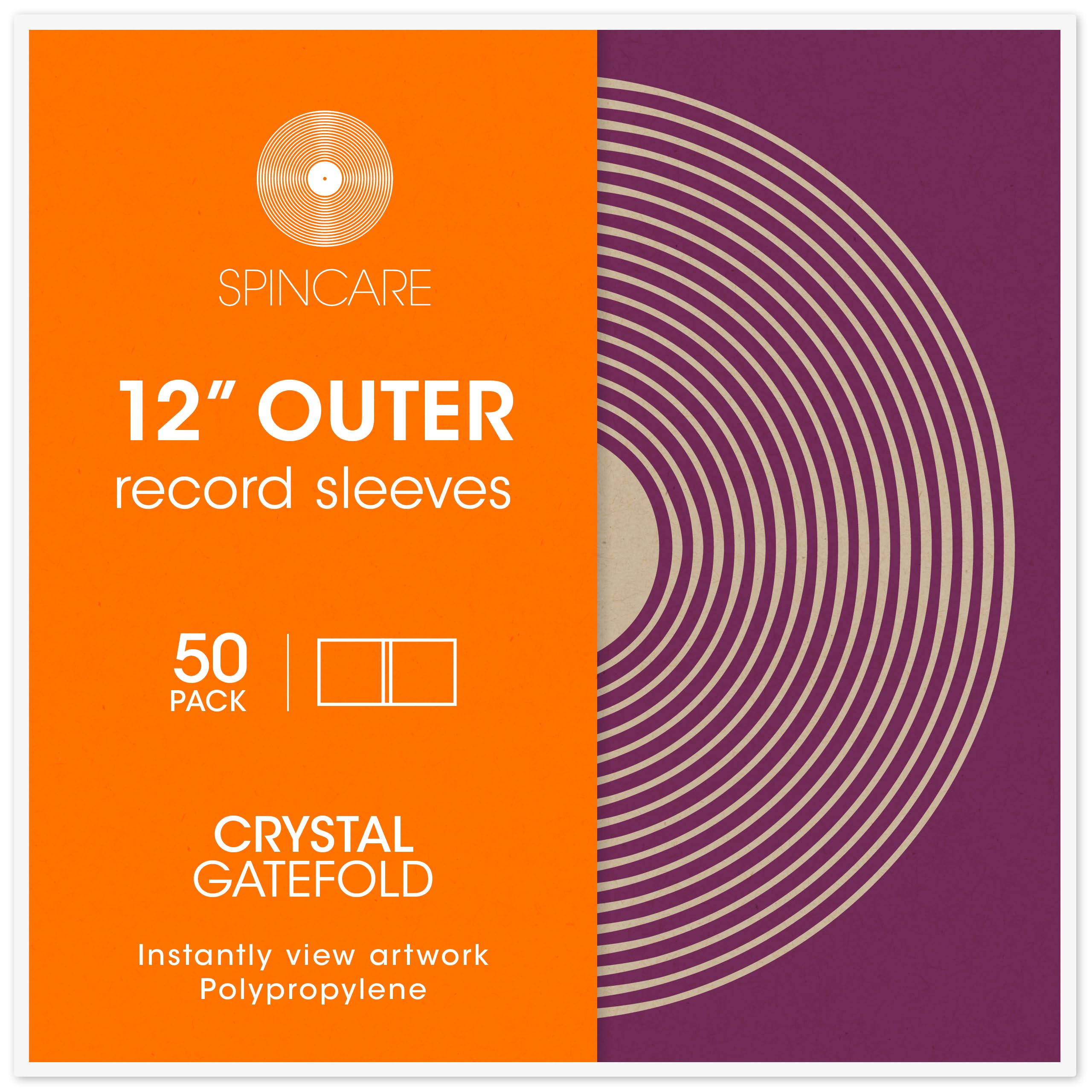 SPINCARE 50x 12 Inch Gatefold Outer Vinyl Record Sleeves | Crystal Clear Covers Fit Single & Double Gatefold Albums | Acid-Free Protective Plastic Sleeves | Clean & Crisp Polypropylene