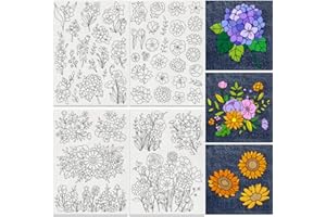 DOODLREAM 43Pcs Various Flower Leaf Embroidery Pattern Stabilizer, 29.7×21cm Rose Sunflower Daisy Water Soluble Stick and Sti