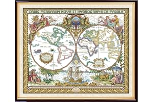 Maydiyer 14CT Counted Cross Stitch Kits Unprinted Embroidery Kit,Starter Kits for Beginners Needlework Sets-Old World Map 20×16.5 inch