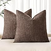 MIULEE Pack of 2 Decorative Throw Pillow Covers Soft Chenille Throw Pillows Solid Textured Cushion Covers for Couch Sofa Bedroom Living Room 20x20 Inch, Chocolate Brown