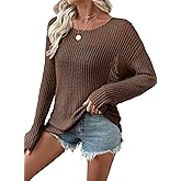 EVALESS Womens Sweaters Casual 2026 Spring Summer Crochet Hollow Out Tops Crewneck Long Sleeve Beach Cover Ups Cruise Outfits