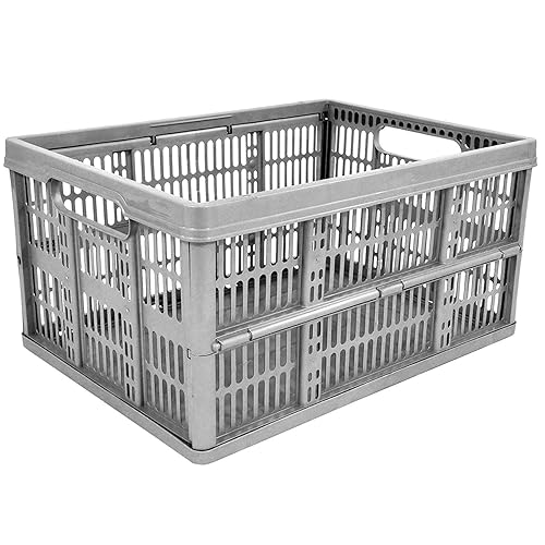 3x 33L Black Heavy Duty Plastic Folding Storage Crate Collapsible