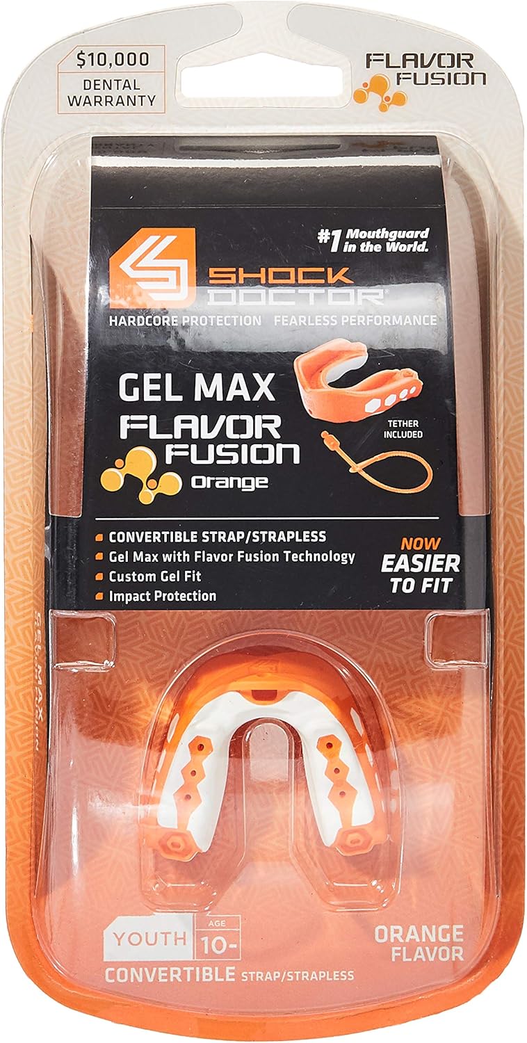Gel Max Dental Protection Shock Doctor Gel Max Convertible Mouth Guard -  Youth Size Impact Protection For Sports Convertible Tether Guard