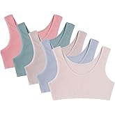 Donella Girls Training Bras - Soft Cotton Ribbed Kids Sports Bra, 5 Pack Crop Tops