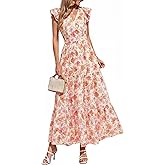 PRETTYGARDEN Women's Spring Summer Maxi Dresses 2026 Casual Wrap V Neck Floral Ruffle Sleeve Flowy Long Beach Boho Sun Dress